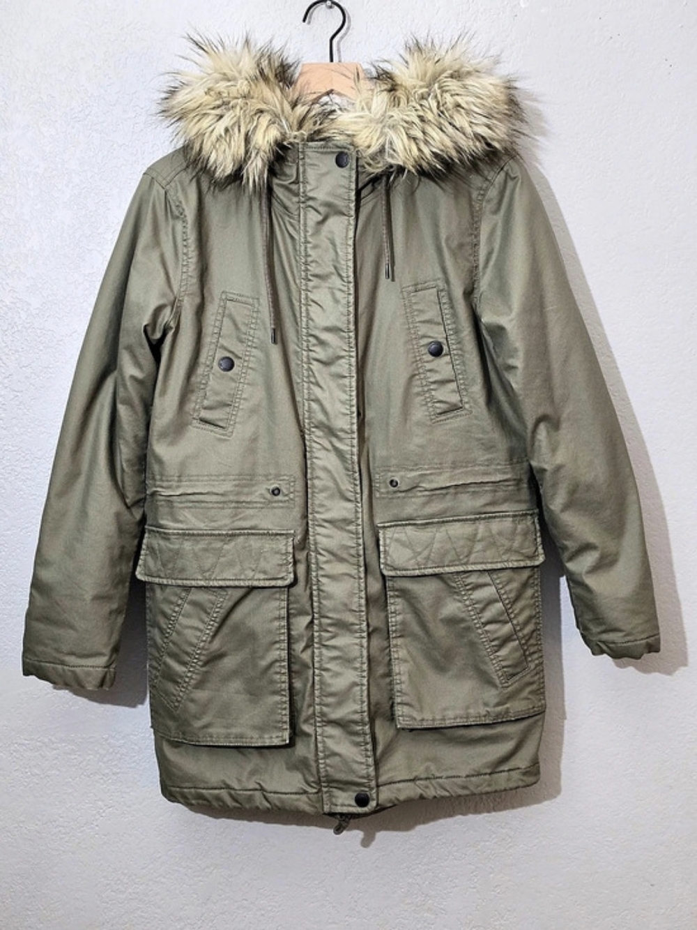 American Eagle Outfitters Olive Green Utility Parka AE-177 Faux-Fur Women XS